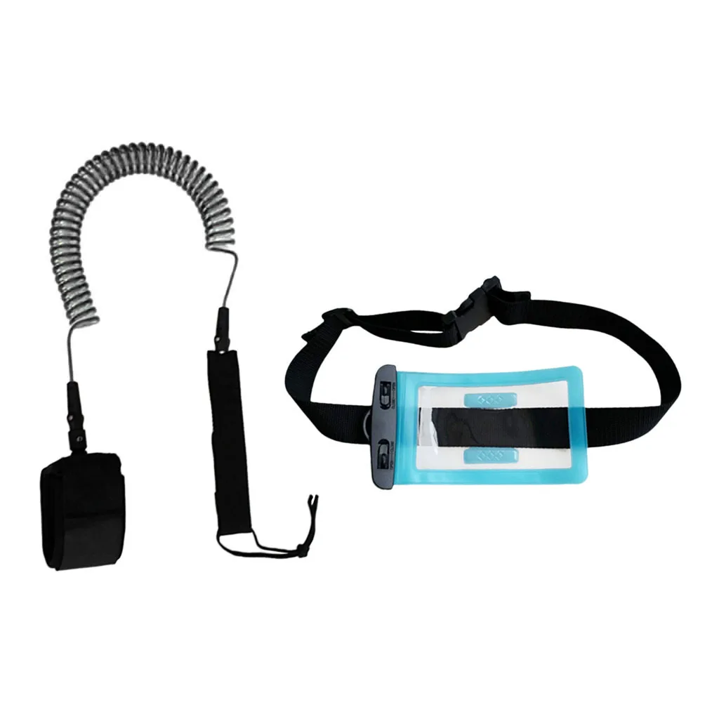 10ft 7mm Coiled Surfboard SUP Leash Stand up Paddle Board Leg Rope Ankle Strap with Waterproof Wallet Dry Bag - Choose Colors
