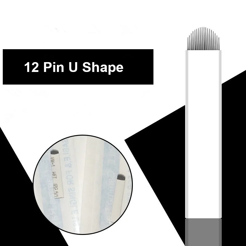 

VIP 0.18 mm 50PCS U 12 Pin Permanent Makeup Eyebrow Tattoo Blade Microblading Needles Blade For 3D Embroidery Manual Tatoo Pen