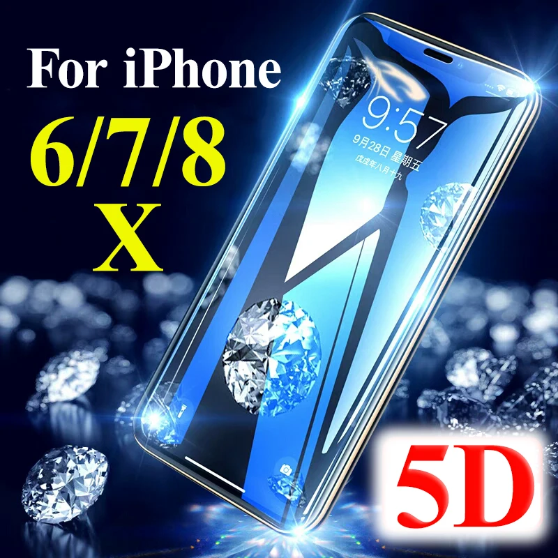 5 шт. протектор экрана 5D стекло на iPhone 6 7 8 plus Защитная защита экрана aifon x xr xs max tremp 7 plus 8 plus max 5D