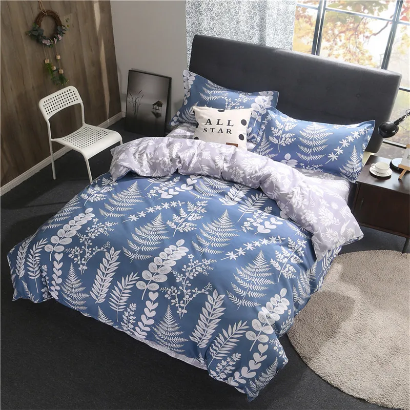 

White Print Home Textile Bedding Sets Duvet Cover Pillowcase Sheet Linen Twin Full Queen King Size 4Pc Bed Sheets Set Bed Cover