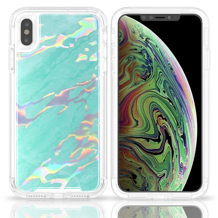 Модный мраморный лазерный чехол для телефона iPhone XS MAX XR X 6s 6 7 8 Plus PC+ TPU 360 Полный Корпус противоударный прозрачный чехол