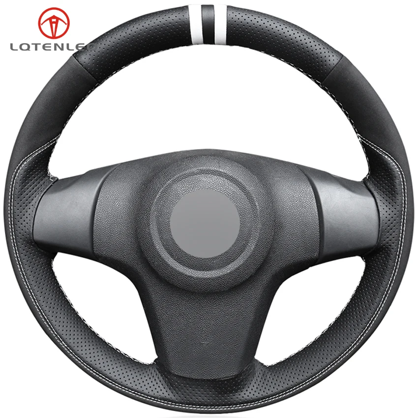 LQTENLEO Black Leather Suede Car Steering Wheel Cover For Opel Corsa