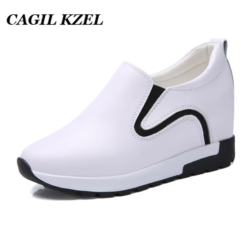 CAGILKZEL/модные кожаные женские кроссовки; обувь на платформе; женская обувь на платформе; качающийся клин; повседневная женская обувь на платформе