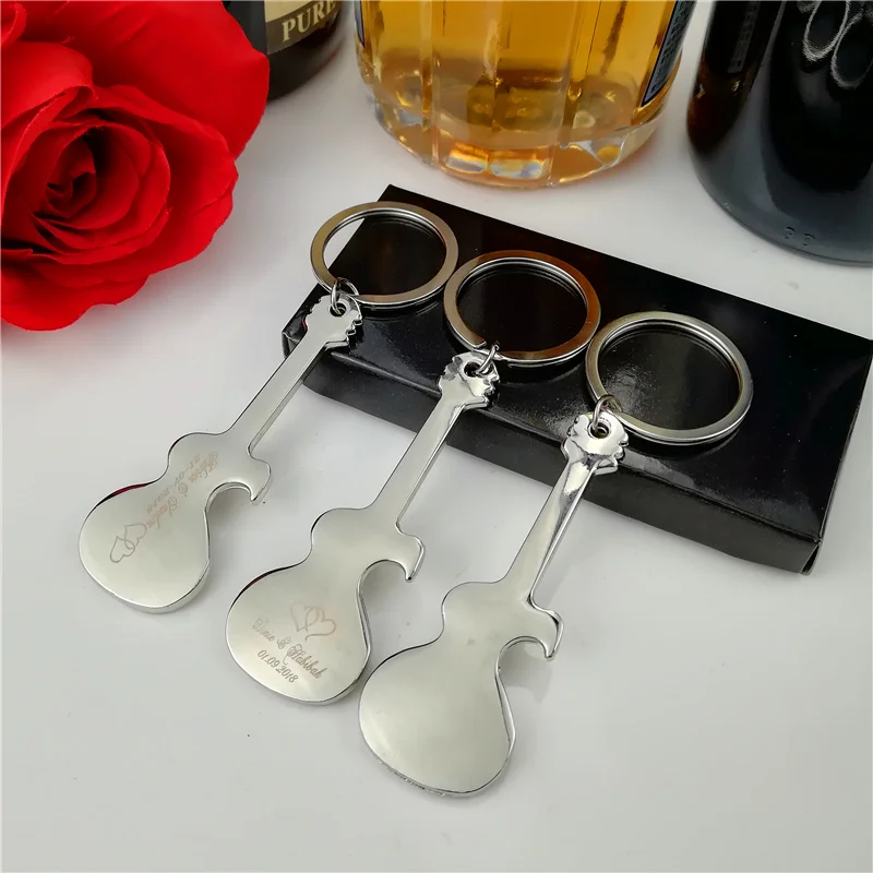

Personalized Bottle Opener Keychain Unique Wedding Favor Guitar Shaped Metal Key Chain Wedding Souvenir Gift for Guest 20-Pack