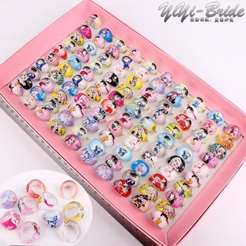 

50Pcs Mixed Lovely Cute Cartoon Baby Girls Princess Children/Kids Birthday Gift Resin Rings Wholesale Lots Fashion Jewelry