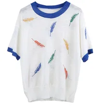 GRUIICEEN женская футболка Повседневная модная футболка с вышитыми перьями трикотажные топы с коротким рукавом Футболка