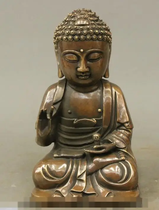 

S01694 9" Chinese Bronze Buddhism Auspicious Lotus Big Head Shakyamuni Sakyamuni Statue