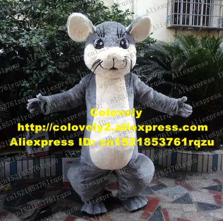 

Shiny Gray Kangaroo Roo Mouse Rat Mice Mascot Costume Cartoon Character Mascotte Adult White Face Long Thin Beard ZZ383 Free SH