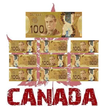 

WR Canada 100 Dollars 24kt Gold Foil Banknote Metal Craft Gold Banknote Gold Fake Money Souvenir Collection Home Decor 10pcs