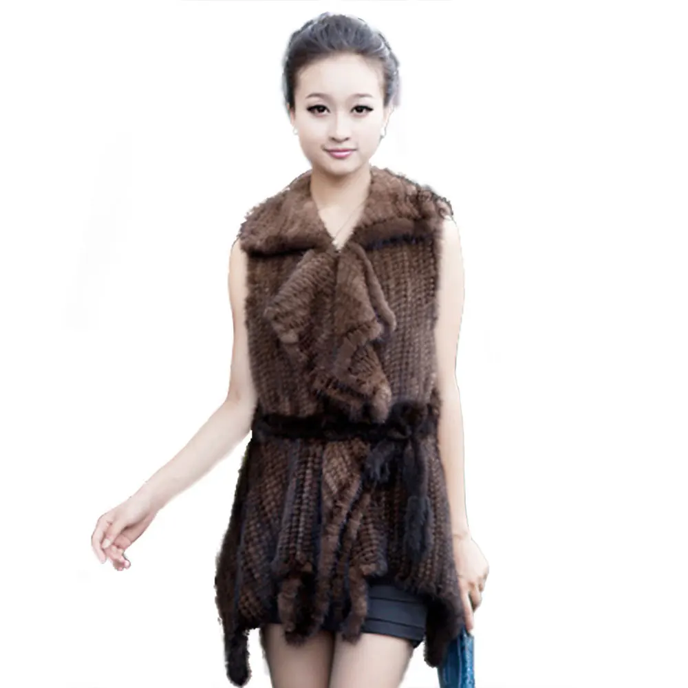 Véritable Gtc97 De Outwear Vestes Réel Col Manches Tricot Style Fourrure Manteau black Coffee Sans Dames D'hiver Femme Mode Fold Nouveau Vison qA3L54jR