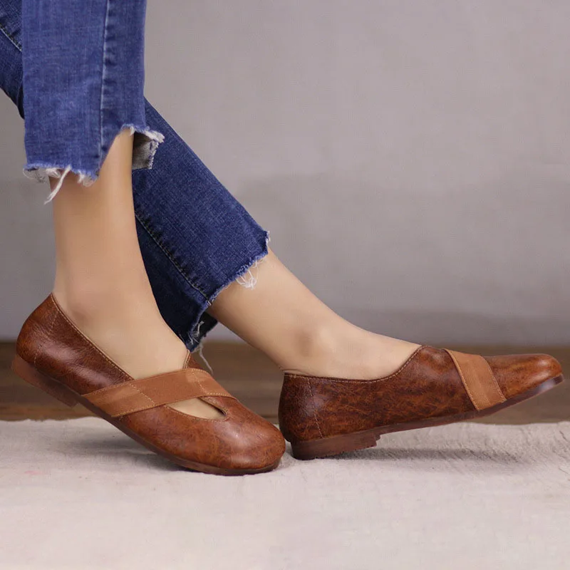 

Original handmade leather brushed shallow mouth single shoes 2018 spring Sen casual casual versatile flat bottom women's shoes