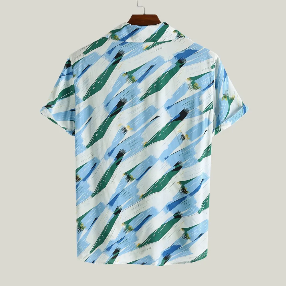 2019 men's casual vacation T-shirt printed button comfortable plus size shirt men short sleeve breathable top shirt luxury 40J6 (3)