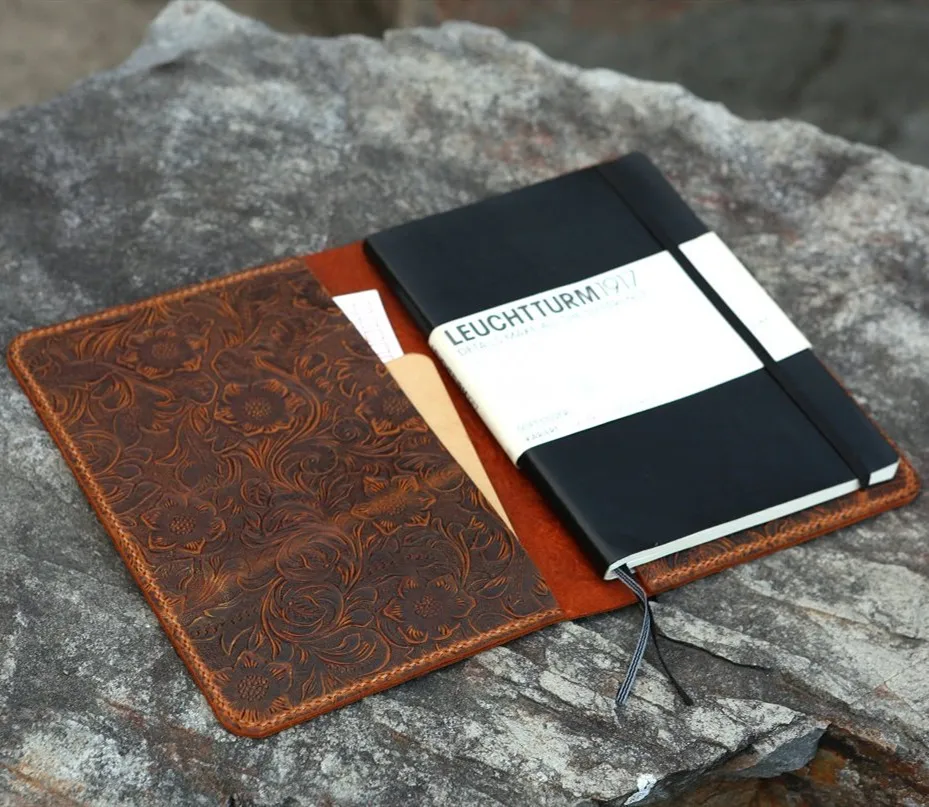 Women flower embossing real genuine Leather cover case for Leuchtturm 1917 Medium A5 Notebook JOTTBOOK travel notebook | Багаж и сумки