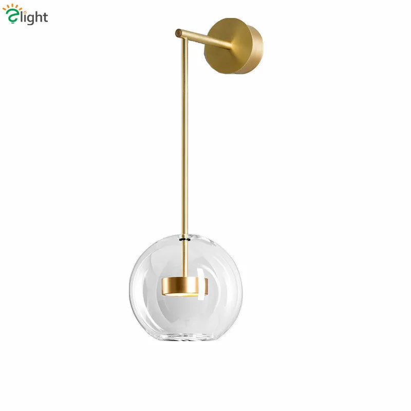 Скандинавский простой прикроватный светодиодный настенный светильник, прозрачный стеклянный шар, вращающиеся светодиодные настенные бра золотого цвета, 5 Вт, светодиодное внутреннее освещение, светильники