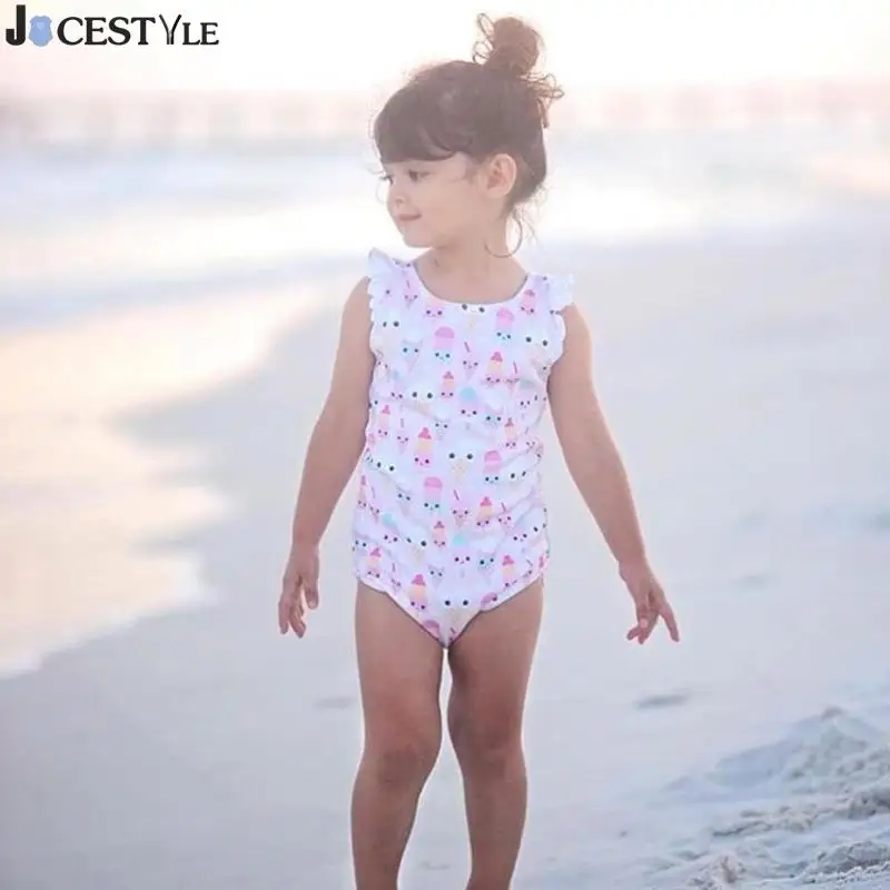 Girls Cute Ice Cream Print Sweet Sleeveless Jumpsuit One Piece Swimsuit ...