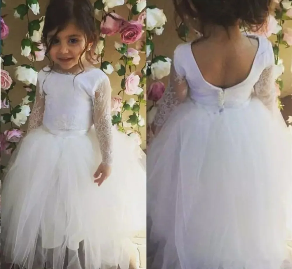 2018 White Flower Girls Dresses Lace Tulle Jewel Neck Backless Zipper First Communion Dress Pageant Dress 2018 White Flower Girls Dresses Lace Tulle Jewel Neck Backless Zipper First Communion Dress Pageant Dress