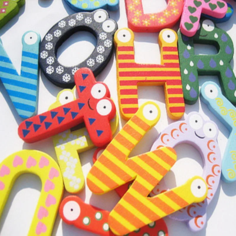 26pcs Letters 10 Numbers Kid Wooden Alphabet Fridge Magnet Child Educational Toy 