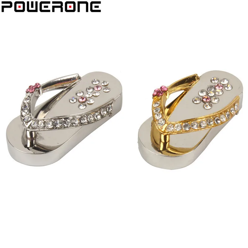 

POWERONE lovely metal Jewelry slipper crystal USB Flash Drive special gift fashion pendrive 4GB 8GB 16GB 32GB memory stick gift