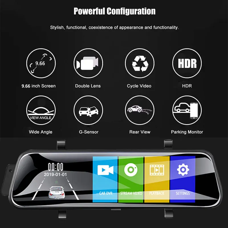 

2019 9.66 Inch Auto GPS Dashcam Pratical Rearview Camera GPS Dashcam for Dashcam Drop Shipping