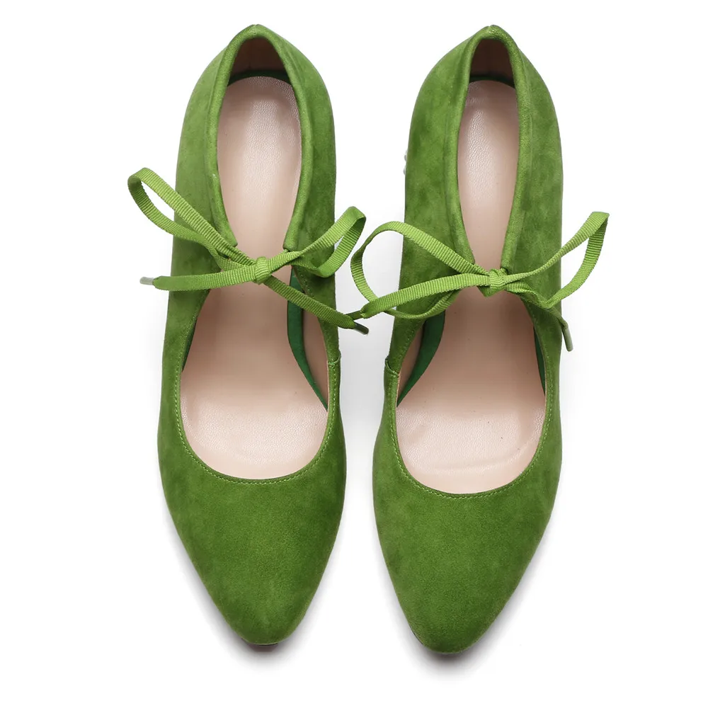 green Grueso Lace Mujer Toe Punta Primavera Tacón Altos Up Smirnova Cuero Tacones 2018 Zapatos Otoño Mujeres Negro De Bombas Gamuza Moda Xfxn8wRq0P