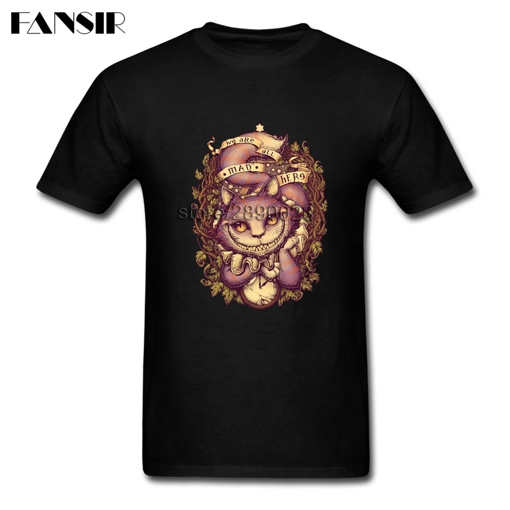 Cheshire Cat Men T shirt Creative Tee Shirts Men Male White Short Sleeve Custom Over Size