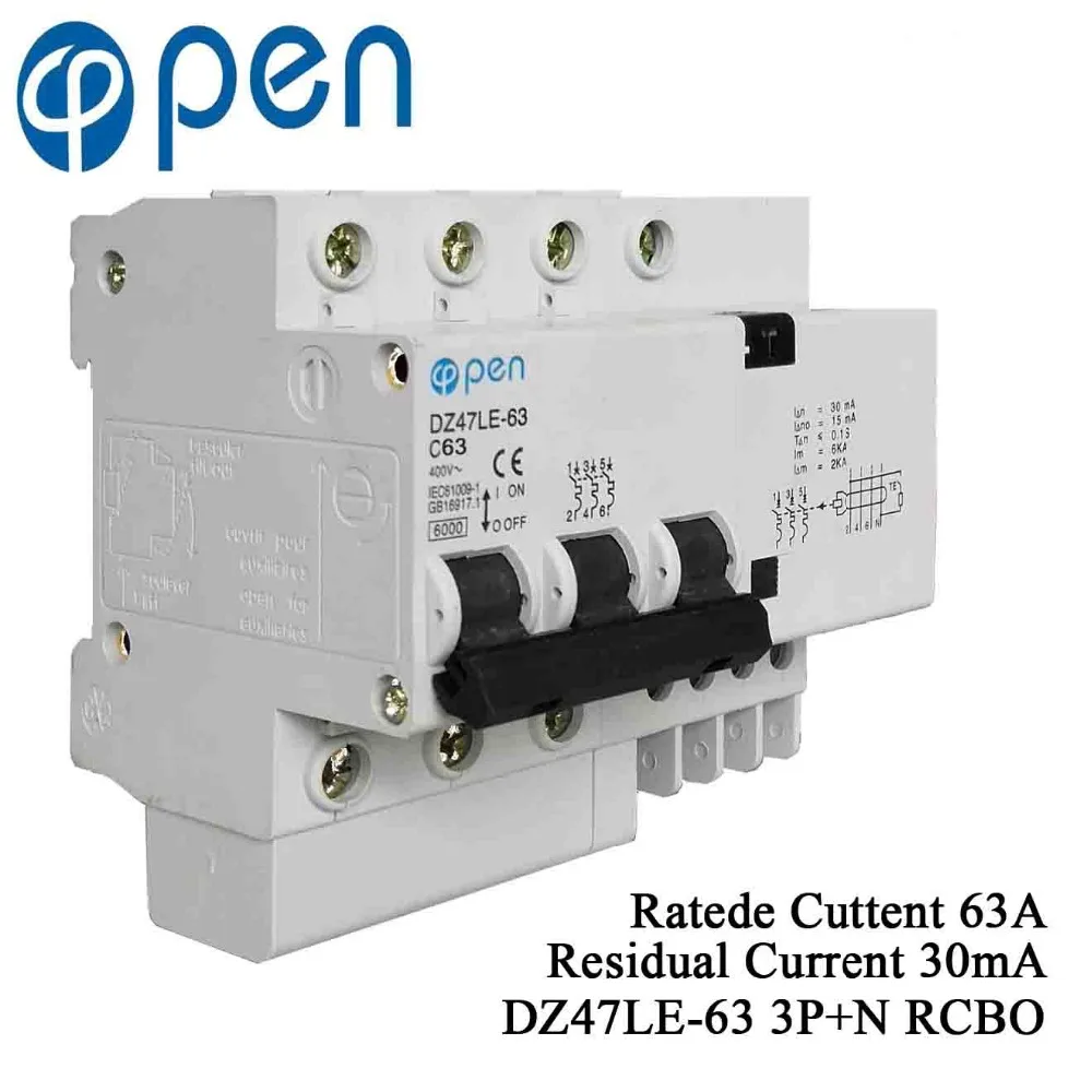 Кривой остаточного тока 63A C 30 мА электромагнитный RCBO RCD для защиты от перегрузки и