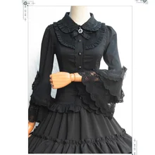 Lolita Black Cotton Lace Flare Sleeve Vintage Gothic Blouse Shirt Women Sexy Corset Burlesque Steampunk Clothing