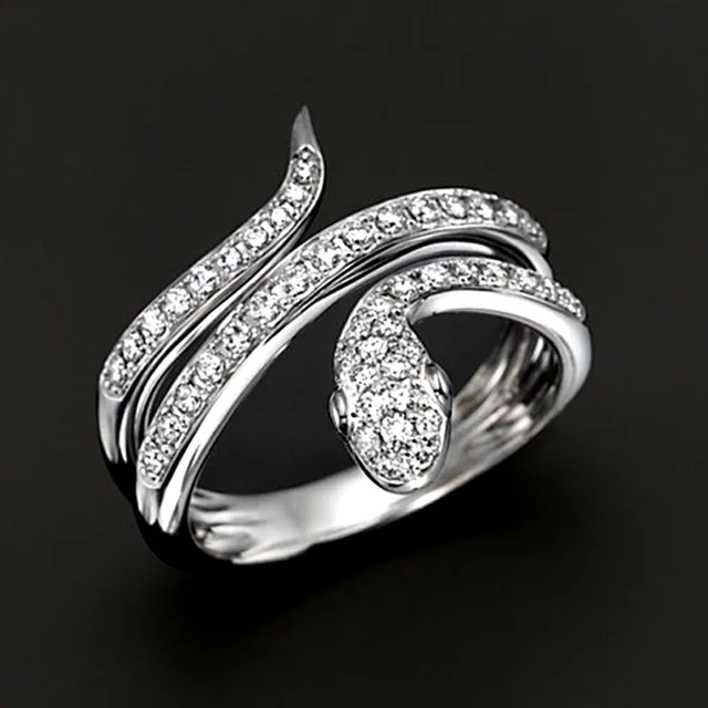 0 45 Carat Diamond Snake Ring Women Wedding Jewelry 18k White Real 0 45 Carat Diamond Snake Ring Women Wedding Jewelry 18k White Real Gold Shining Forever Love Fine