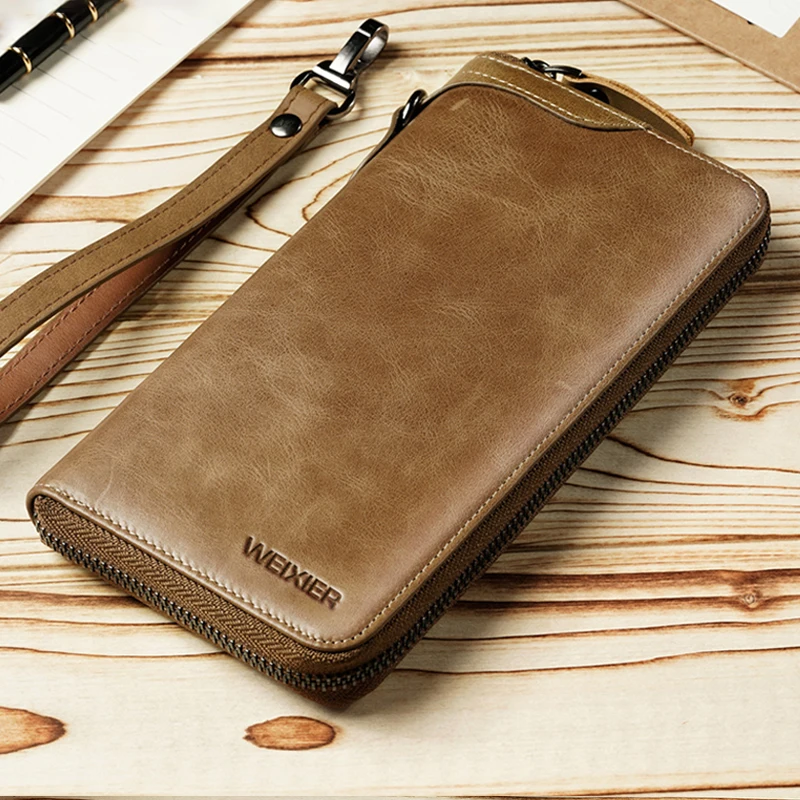 

Casual Men's Wallet Genuine Cow Leather Purse For Man Long Male clutch Wallets Zipper Coin Bag Men Card Holder Purses Wallet