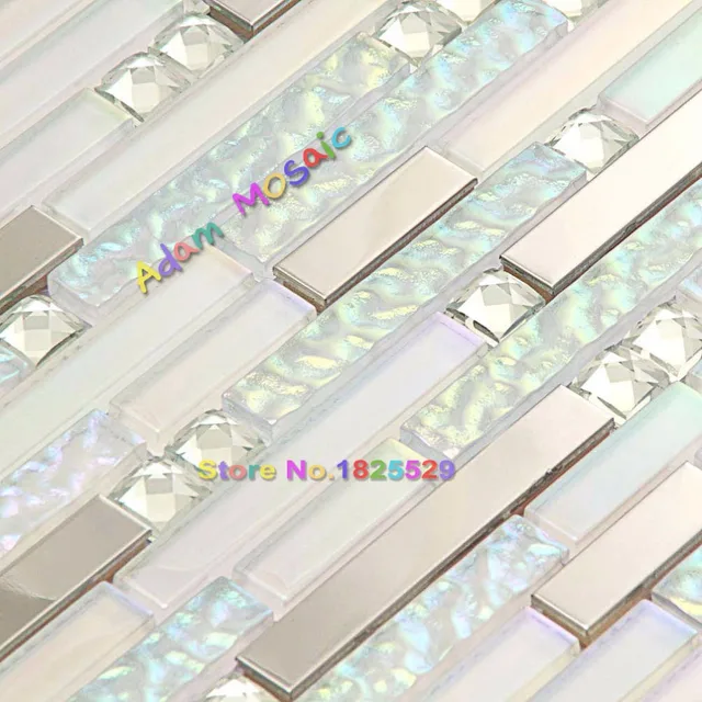 Wall Mosaic White Iridescent Tile Backsplash Silver Stainless Wall Mosaic White Iridescent Tile Backsplash Silver Stainless Steel Kitchen Gl Tiles Mirror Diamond Showr