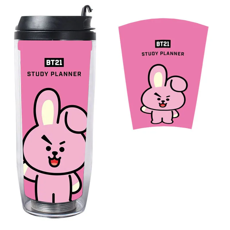 

Kpop Bangtan Boys TATA CHIMMY COOKY RJ SHOOKY MANG KOYA Image Coffee Mug Tea Cup Portable Plastic Bottles Double Sippy Cup 350ml
