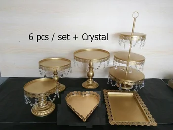

DHL Set of 6 pieces gold cake stand wedding cupcake stand set crystal candy bar decoration cake tools bakeware set