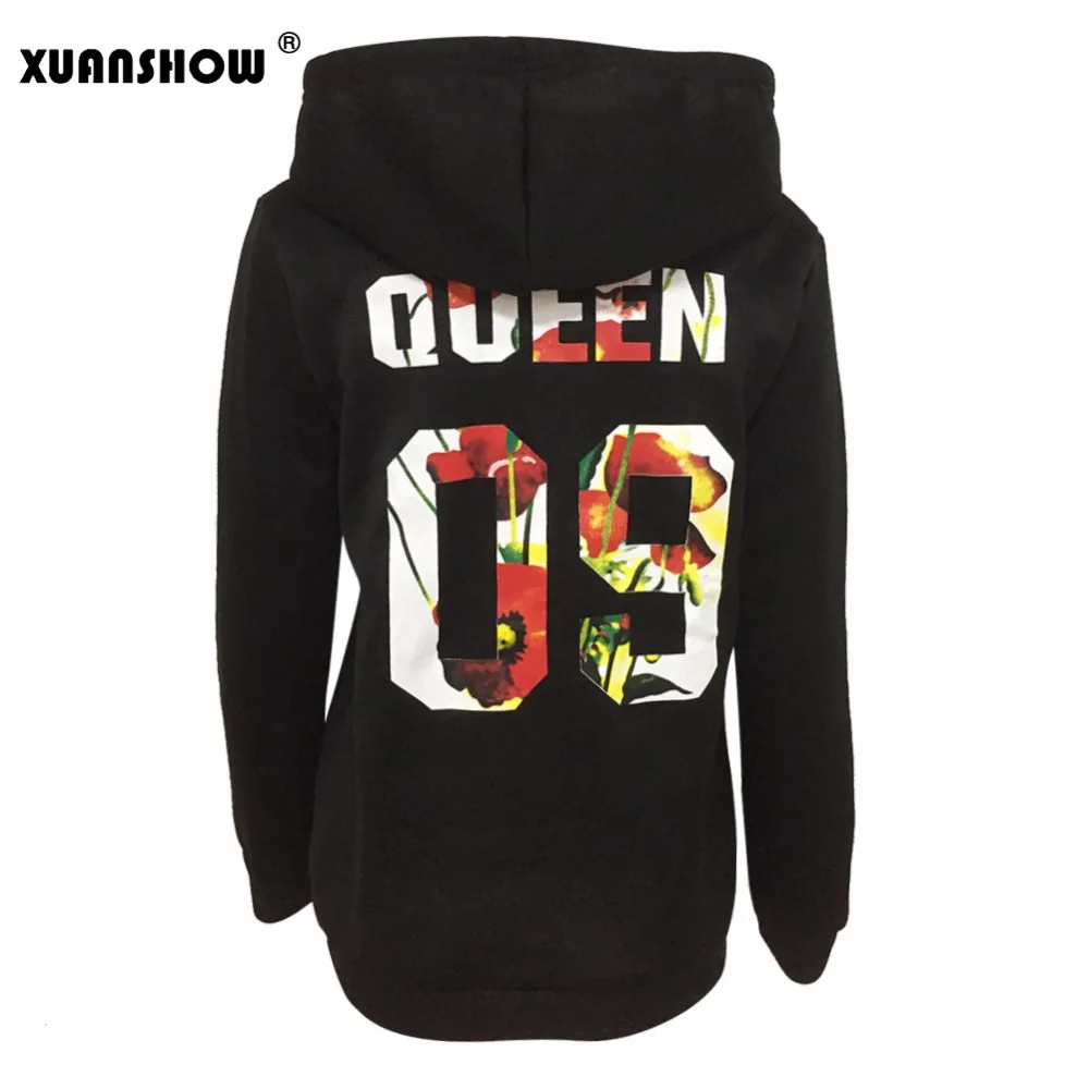 Online XUANSHOW King Queen 09 impreso clásico par negro sudaderas con capucha pulóvers polar sudaderas con capucha Moletom