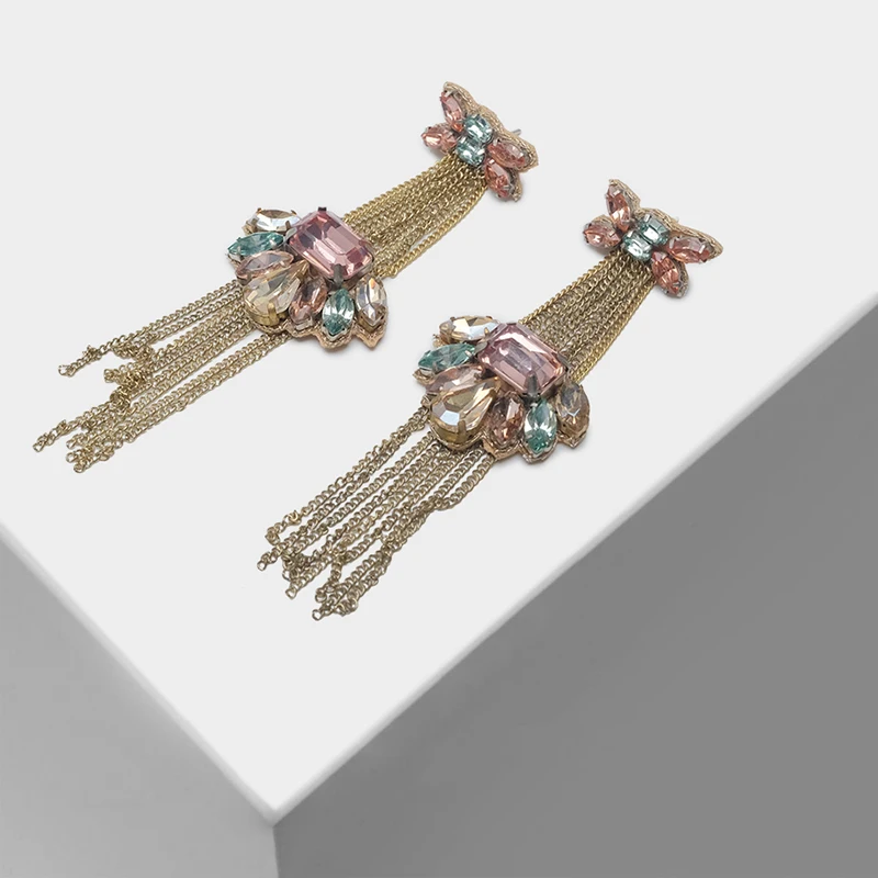 

Long tassel hand-stitched fashionable special drop earrings