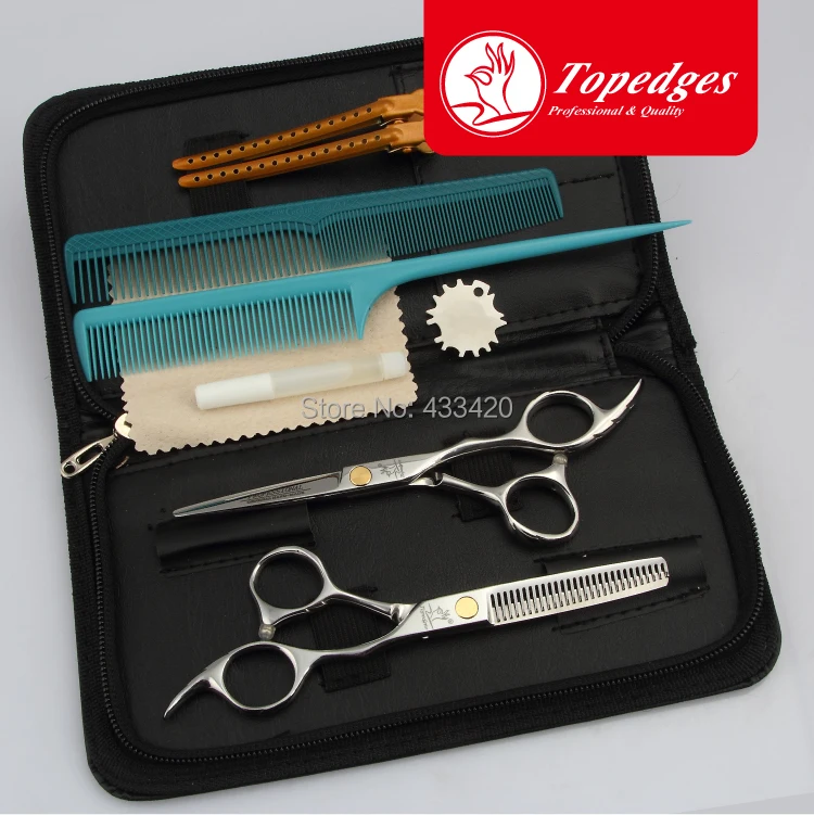 

Topedges barber scissors flat cut cutting teeth thin thinning scissors set combination hair scissors