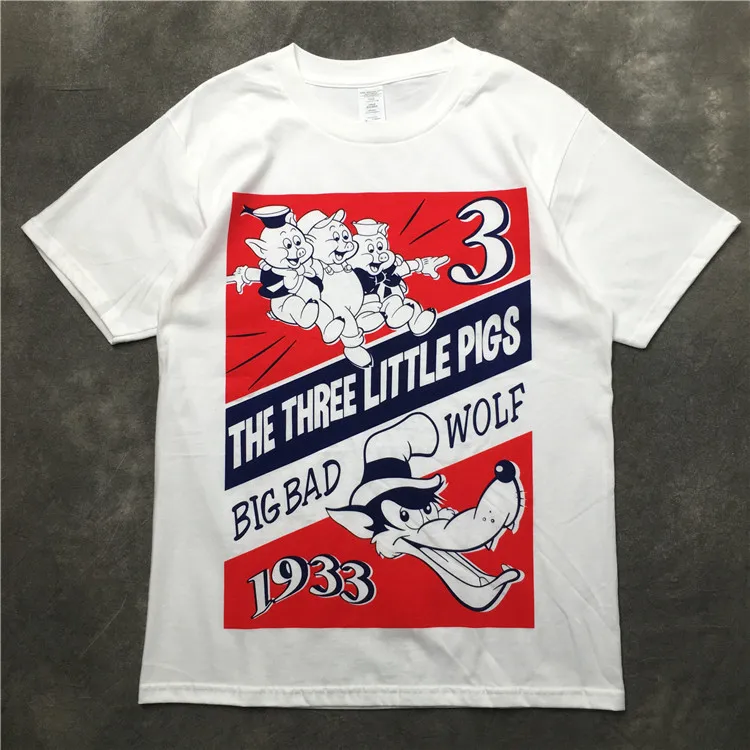 

New Novelty 2019 Unisex Big Bad Wolf 3 pigs T Shirts T-Shirt Hip Hop Skateboard Street Cotton T-Shirts Tee Top kenye S-XXL #K39