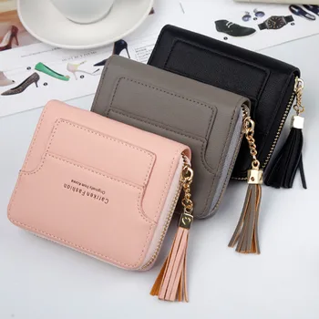 

Mini Tassel Zipper Coin Purse Women Short Wallat Fashion Card Holder Bag Letters Decorated Ladies Purse Small Fashion Cash Bags