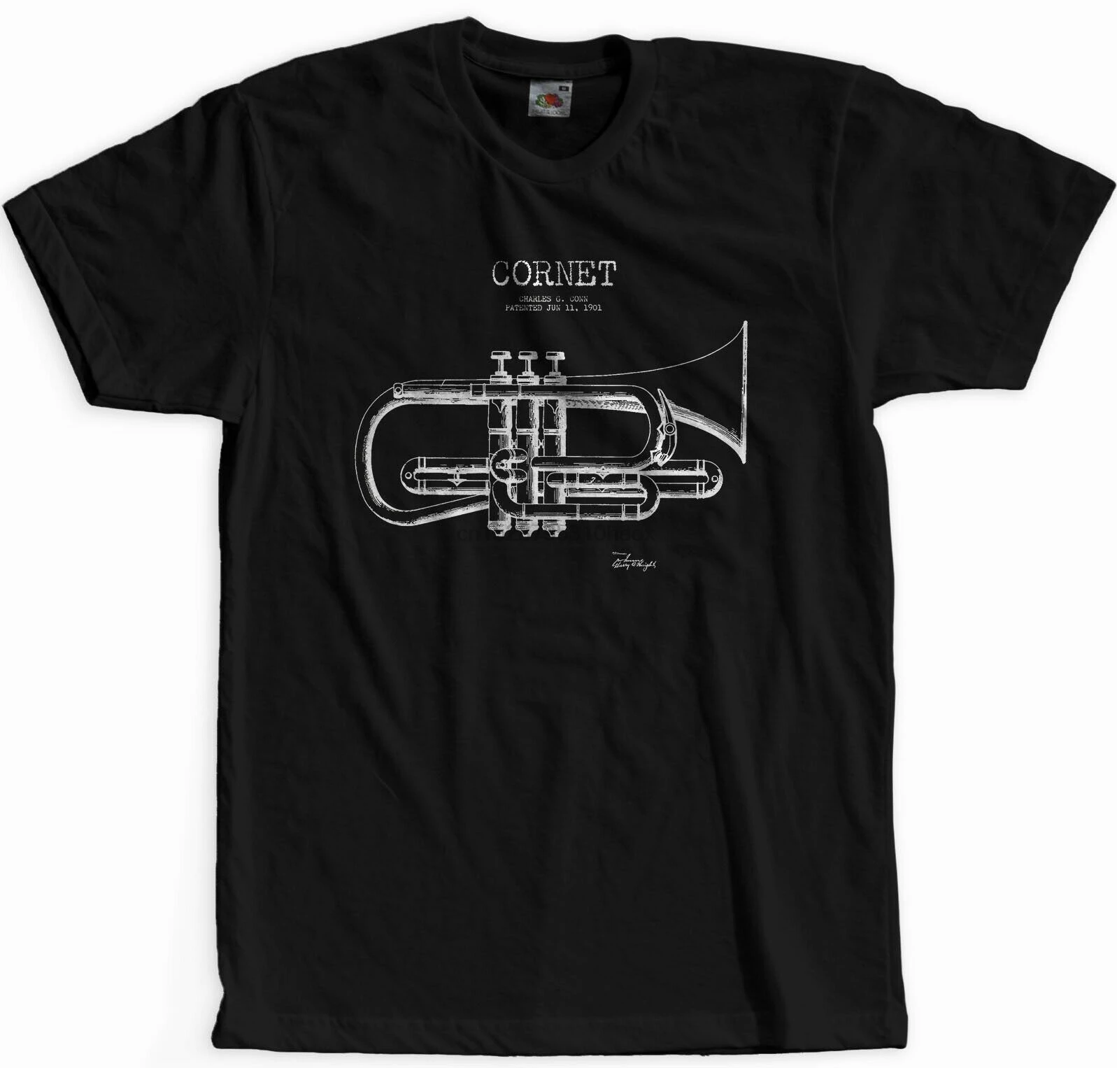 

Trumpet Cornet Patent 1901 Jazz Music T-Shirt 2019 New Summer Casual O-Neck Solid Color Loose Basic Photo T Shirts
