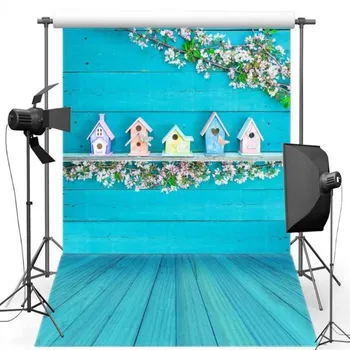 

White Flower Cottage Blue Wood photo studio background Vinyl cloth High quality Computer print wall backdrop