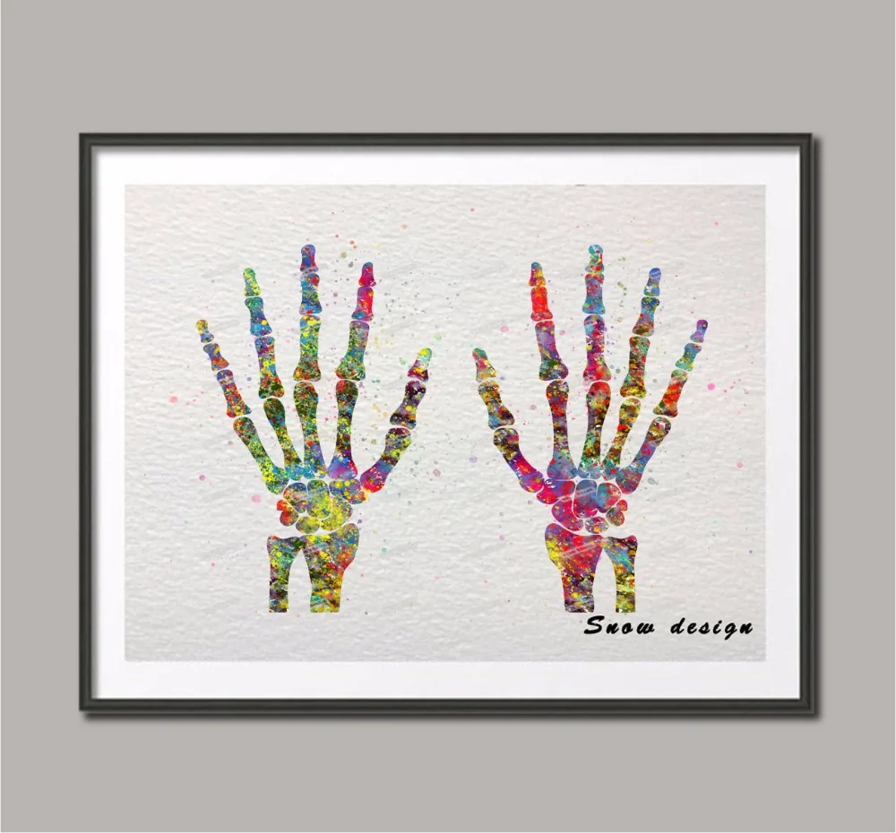 Original Watercolor Hand Bones Anatomy wall art canvas painting