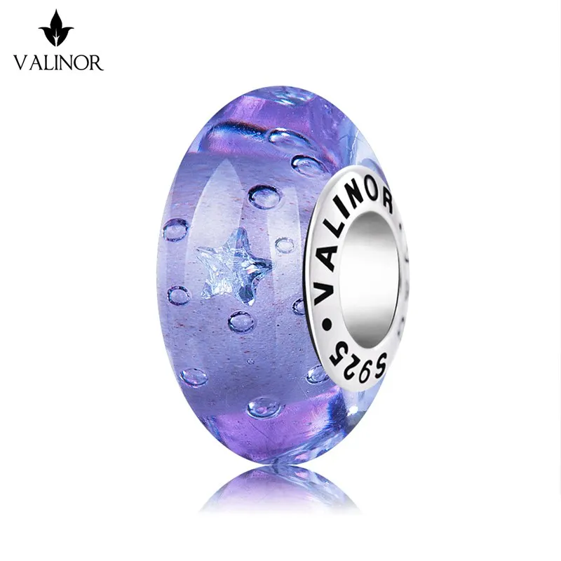 

Фиолетовый глазурь в форме звезды Циркон Мурано Стеклянные бусы, амулеты 925 пробы серебро fit Браслеты ювелирные изделия Модные VDLL029