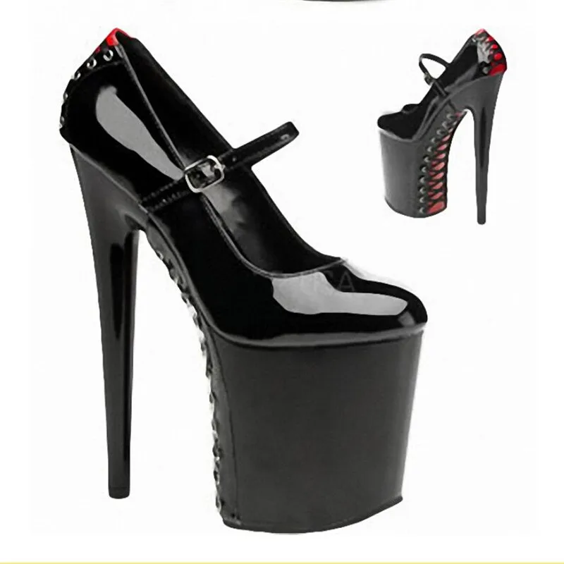 Four season Round Toe Belt buckle Platform punk Pumps women 20CM High heels Stage performance Mary janes ladies shoes sapato
