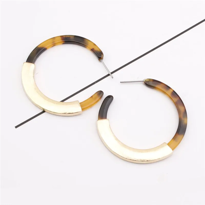 

qxiaofang 4 Style Acetate Acrylic alloy Earrings Worn Gold Plating Leopard Tortoise Shell Circle Disc Earrings with Metal Bar