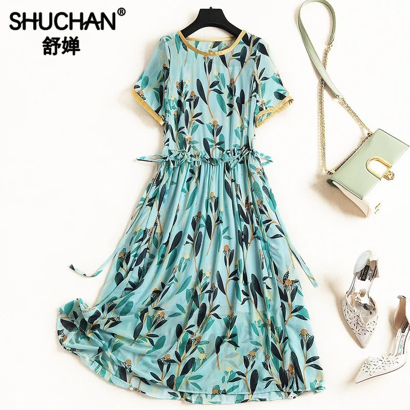 

Shuchan Elegant Women Dress Korean Short Sleeve Midi Dress Vestidos Largos De Verano Women Clothes Dresses Fashion 2019 11583