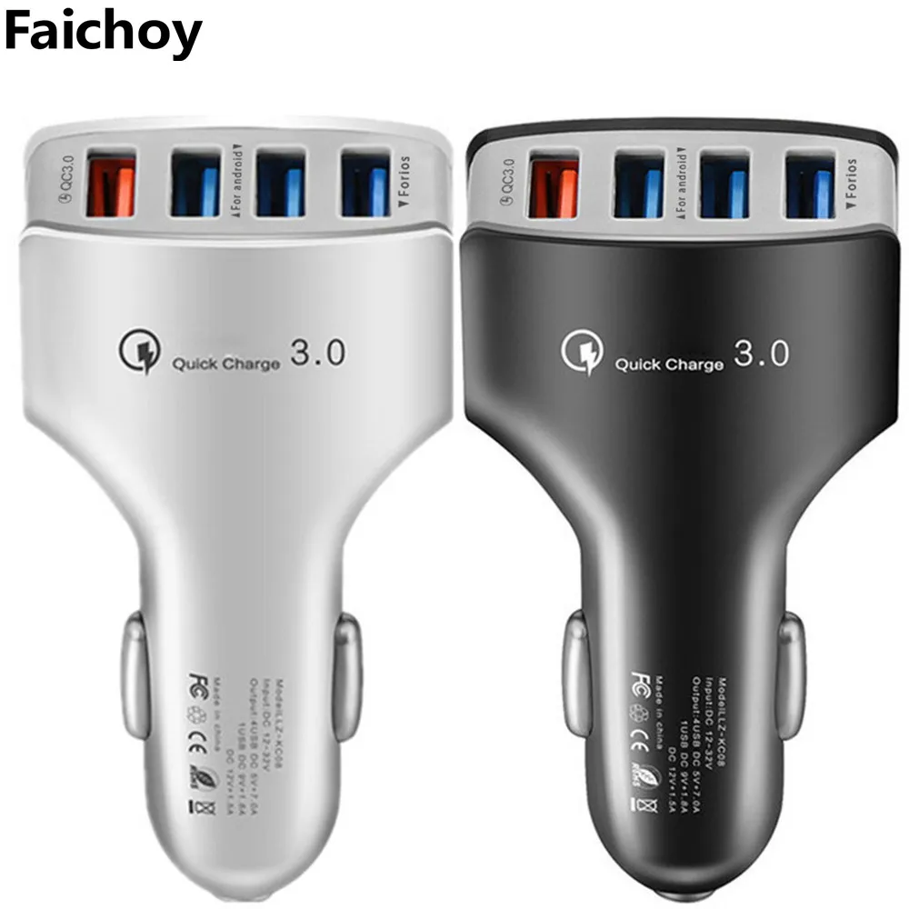 Faichoy جيدة QC3.0 سريعة شاحن USB شاحن سيارة 4 USB ميناء التكيف سريع شاحن الهاتف محول ل فون هواوي Xiaomi المسجل Faichoy جيدة QC3.0 سريعة شاحن USB شاحن سيارة 4 USB ميناء التكيف سريع شاحن الهاتف محول ل فون هواوي Xiaomi المسجل