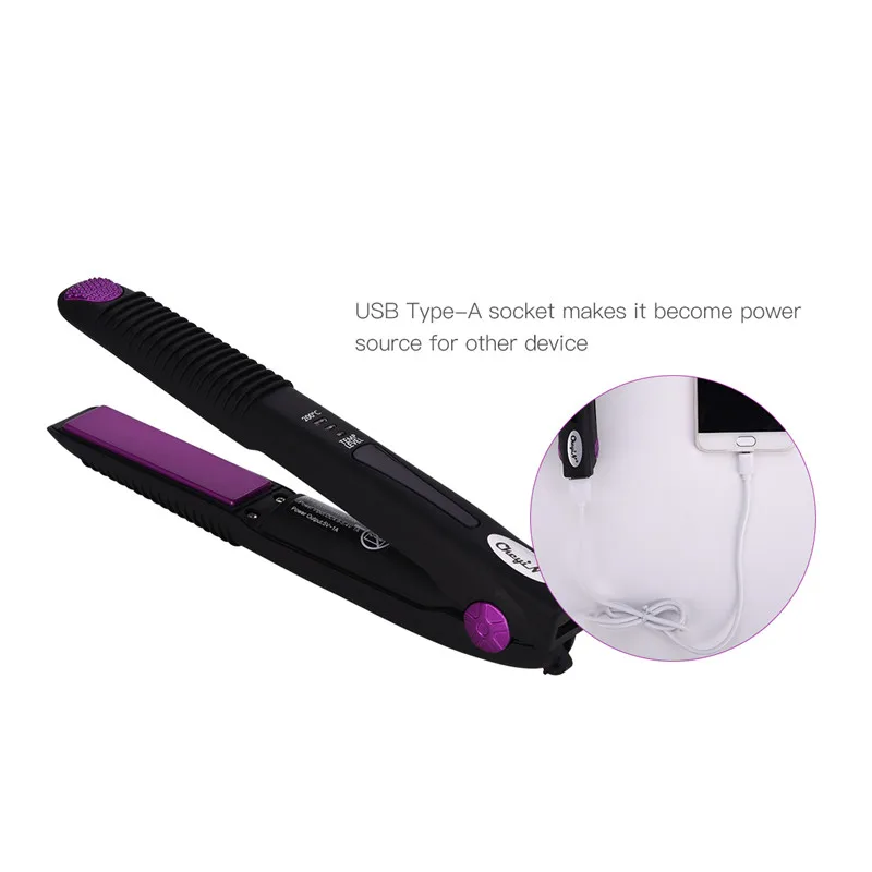 2 в 1 USB Перезаряжаемый выпрямитель для волос, беспроводной портативный прямой выпрямитель для волос, Плойка для путешествий