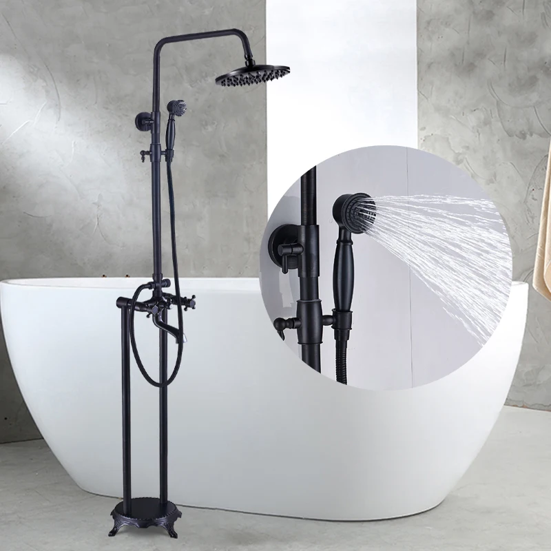 Shower Set Bathtub Faucet Shower Faucet Suguword Floor Mounted Free Standing Bathroom Tub Faucet 2 Handles Rainfall Shower Head Hand Shower Systom Tub Spout Mixer Tap