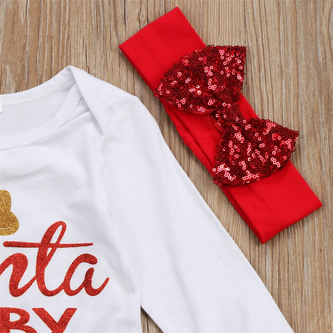 Pudcoco/рождественское боди для новорожденных девочек с изображением Санта-Клауса; фатиновая юбка с бантом и оборками; гетры; Рождественский наряд для детей от 0 до 18 месяцев