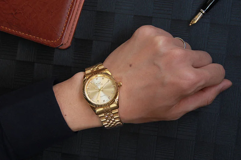Модные золотые парные часы для женщин и мужчин, черные роскошные золотые часы из нержавеющей стали, деловые часы для влюбленных, водонепроницаемые 2 штуки
