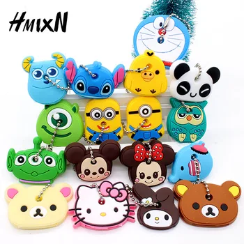 Cartoon Anime Minion Cute Owl Key Cover TO.US Bear Mickey Keychain Silicone Hello Kitty Holder porte clef Ring cat cap chain